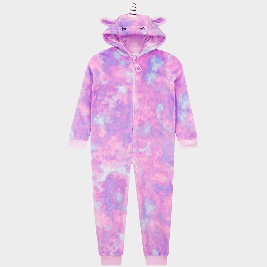 Tie Dye Unicorn Onesie With 3D Ears And Horn